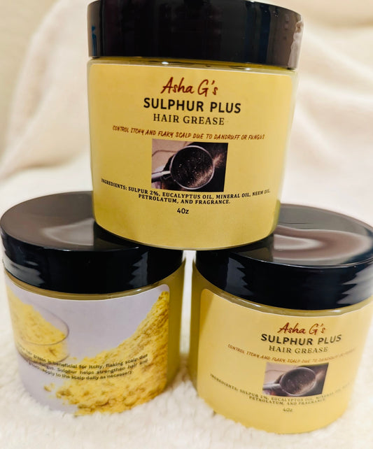 Asha G's Sulphur Plus Hair Grease - Controls Itchy and Flaky Scalp 4OZ